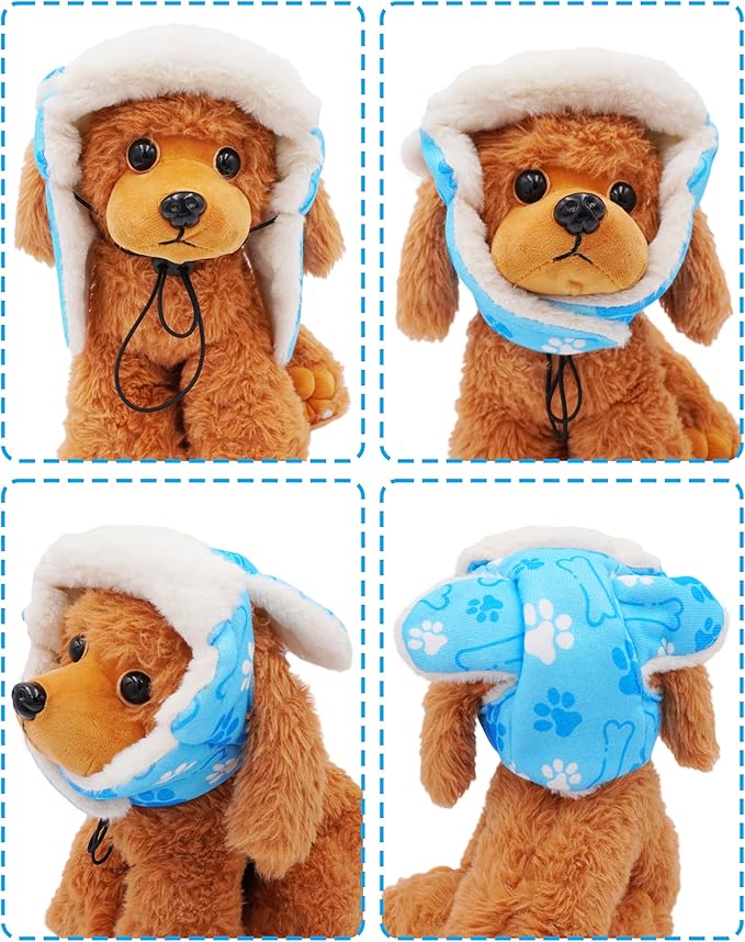 PET SHOW Dog Trapper Hat Winter Hat for Small Dogs Warm Fleece Aviator Hats with Ear Flaps Adjustable Outdoor Boy Puppy Pet Pilot Costume Cap S-Blue Paw/with Ear Holes