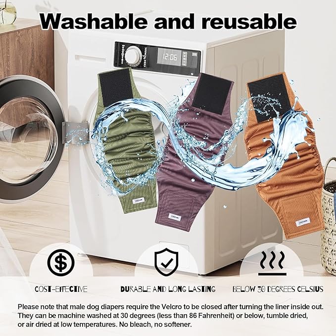 Washable Male Dog Diapers Reusable, Premium Belly Bands for Male Dogs, Pack of 3, High Absorbing Extra Small Male Dog Pee Wraps for Doggie in Incontinence or Excitable Urination and Training(XS)