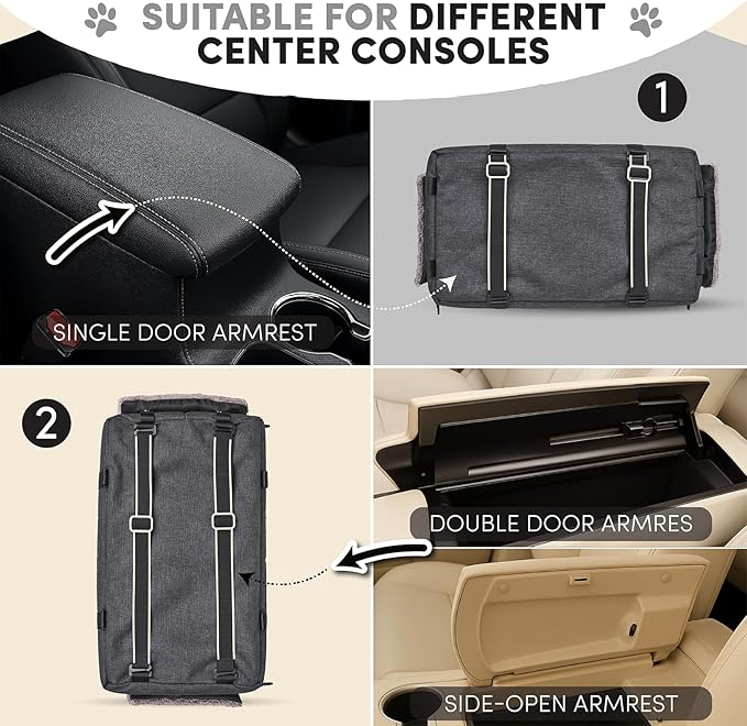 BurgeonNest Center Console Small Dog Car Seat - Portable Pet Cat Puppy Booster Armrest Carseat Up to 11lbs, Anti-Collapse Comfort Car Travel with Washable Fluffy Cushion and Pillow, Grey