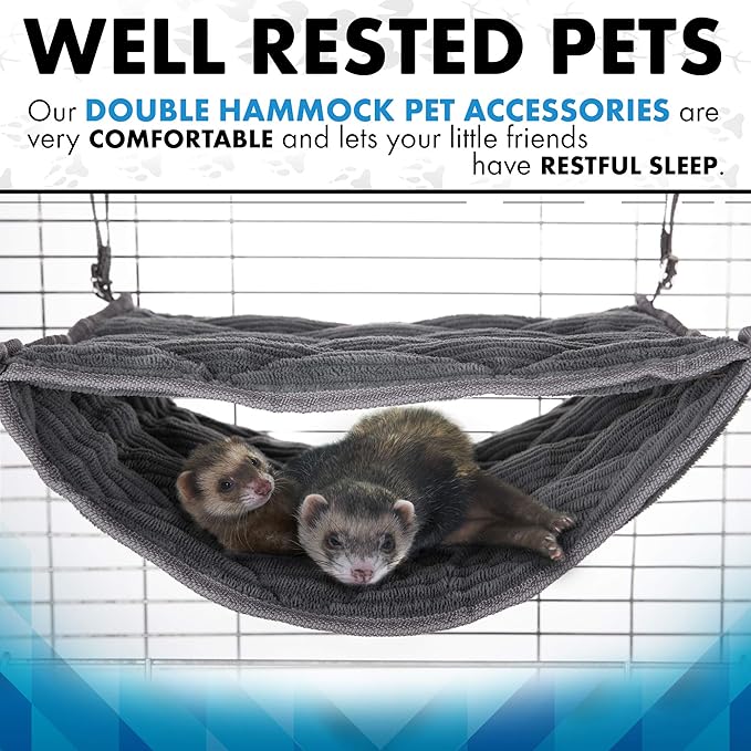 Ferret Hammock for Cage - Plush Double Bunk Bed Hanging Clips - Perfect for 2 or More Small Pets! (Rats, Ferrets, Hamsters, Guinea Pigs, Chinchillas & Squirrels) - Orange
