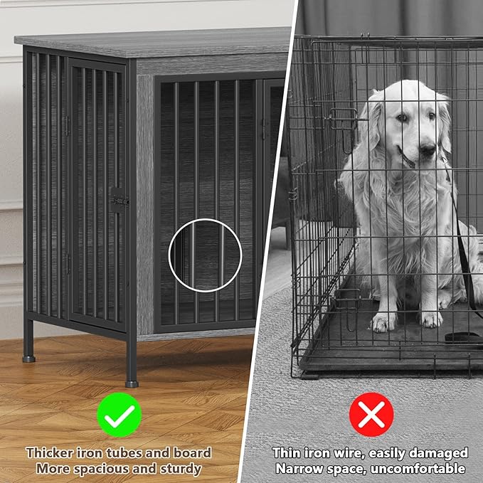 EasyCom Dog Crate Furniture for 1 or 2 Dogs, Heavy Duty Single/Double Dog Crates for Small/Medium/Large Dogs, Dog Kennel Furniture Indoor as TV Stand, Medium Size 63" L(20-35 Pounds), Dark Grey