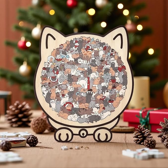 135-Piece Colored Cat Shaped Wooden Jigsaw Puzzle for Adults, Cats Shaped Wooden Puzzle, Unique Animal Pieces, CreativePuzzle Gifts for Cats Lovers or Puzzle Fans, Home Decor & Gift (Mailard)