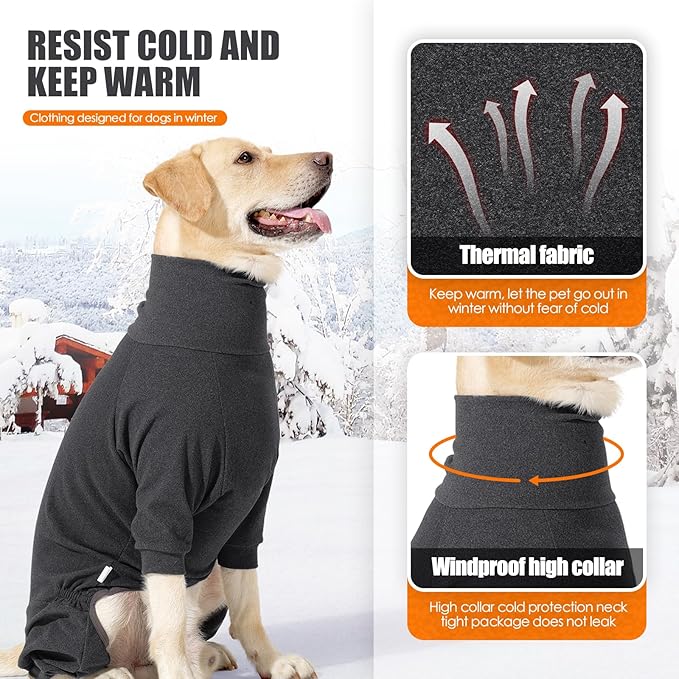 Warm Fleece Dog Sweater with Turtleneck & Leash Hole, Long Sleeve Winter Pullover Jumpsuit for Medium Dogs – Cold Weather Indoor/Outdoor Apparel (Dark Gray, Medium)