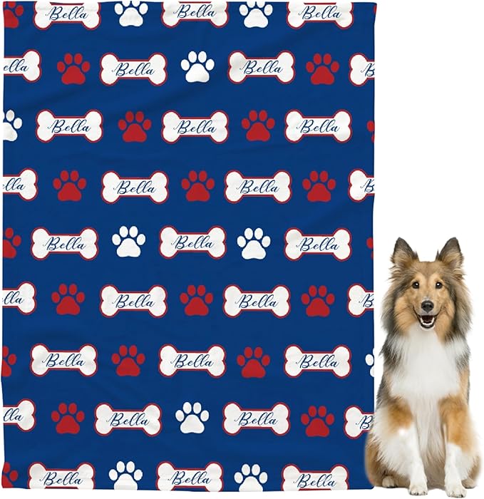 Personalized Pet Blanket,Custom Pet Blanket with Name Photo,Puppy Blanket Gift for Dogs Cats Lovers Mom Dad,Soft Cozy Fleece Throw for Bed Sofa Travel Medium 60"x50" for Teens