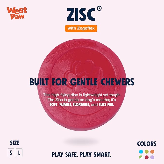 WEST PAW Zogoflex Zisc Dog Flying Disc, High Flying Aerodynamic Disc for Dogs Puppy – Lightweight, Floatable Disc for Fetch, Tug of War, Catch, Play – Doubles as Food/Water Bowl, Large 8.5", Ruby