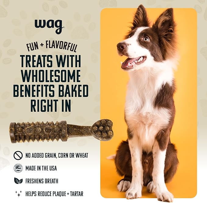 Amazon Brand - Wag Dental Dog Treats to Help Clean Teeth & Freshen Breath - Medium, Unflavored, 36 Count (Pack of 1)