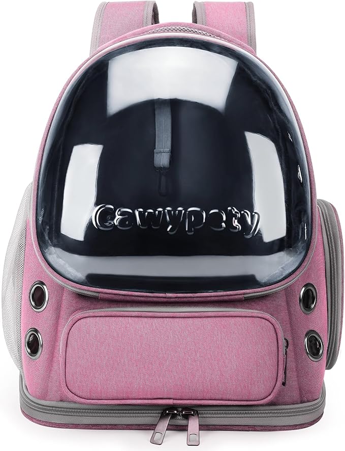 Cat Backpack Carrier, Breathable Cat Carrier Large Space Bubble Pet Backpack for Kitty Small Dog up to 15lbs, Transparent & Foldable Pet Carrier for Travel Hiking（Pink）