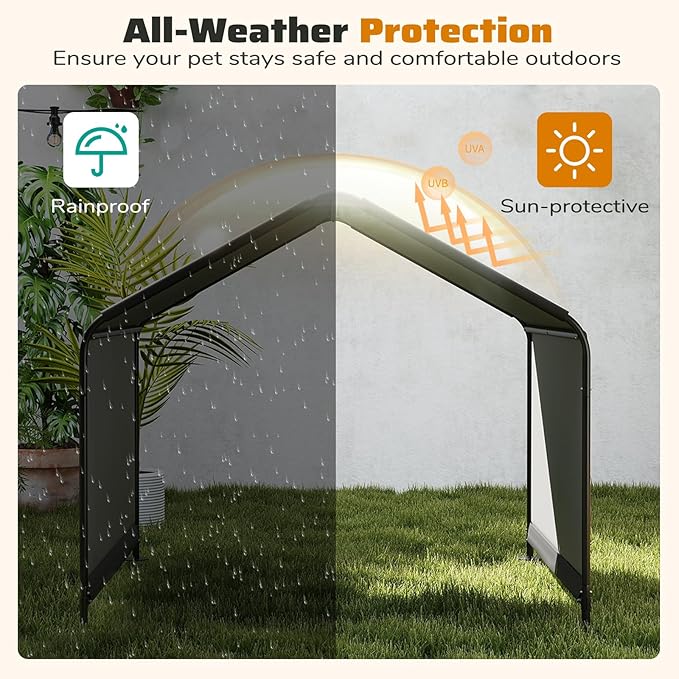 Giantex Outdoor Dog Shade Shelter Canopy, 4'x 4'x 3.2' Waterproof Pet Tent with PU Coating, Ground Stakes, Portable Sun & Rain Protection Canopy for Large Dogs Cats Outside, Black