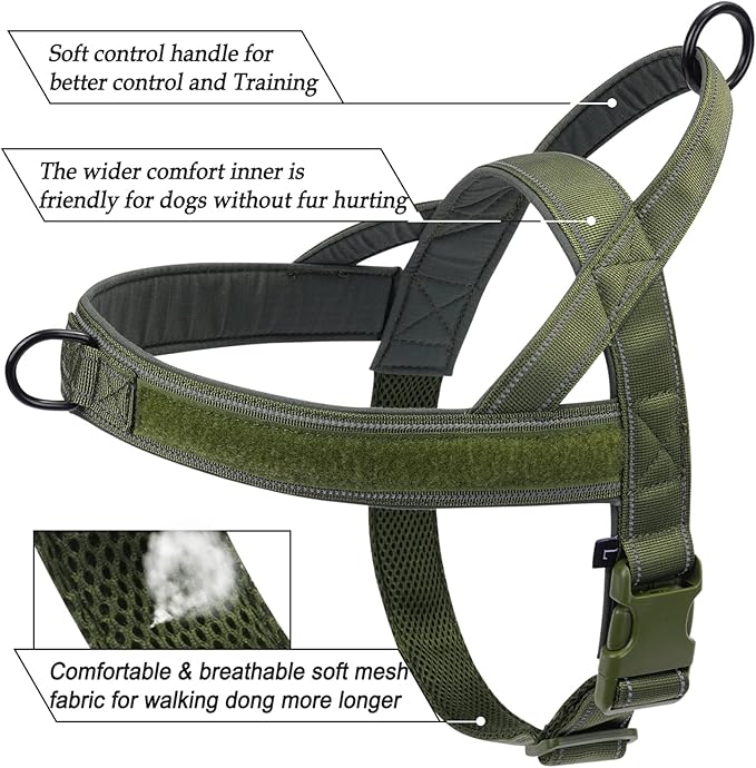 Green No Pull Dog Harness for Small Medium Large Sized Dog, Reflective Escape Proof Adjustable Dog Harnesses with 2 Patch, XL