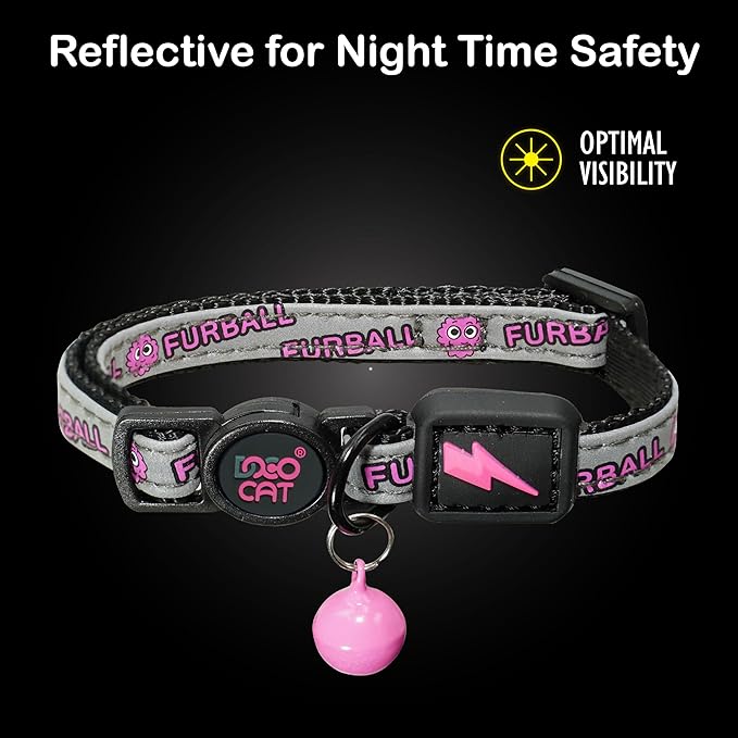 DOCO Cat Collar Breakaway Safety Buckle - Reflective Kitten Collar with Bell, Adjustable Nylon Strap for Kittens & Adult Cats - Pink, Neck Girth - 3/8" x 7.5-12", Weight Up to - 13lb