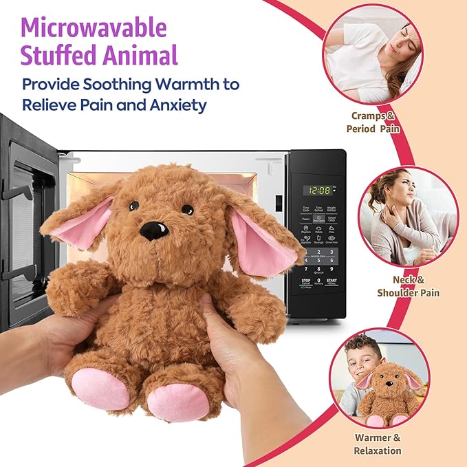 Ditucu Original Golden Retriever Microwavable Weighted Stuffed Animal Heated Dog Plush for Warmth Comfort Period Cramps Pain Plushies Toys Gifts for Kids Adults Dark Brown 9 inch