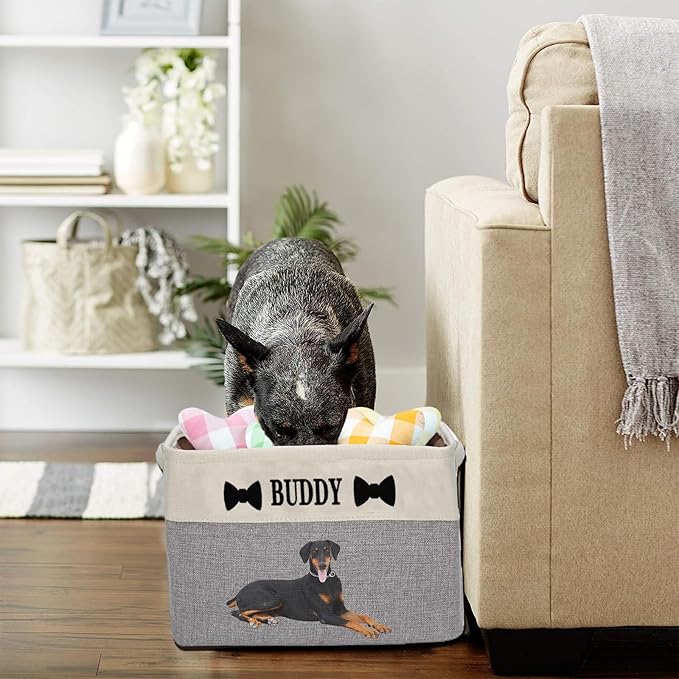 xrlsg Personalized Dog Toy Storage Basket Bin - Collapsible with Pet's Name - Rectangular Custom Storage Box Chest Organizer for Toys, Coats, Clothing, Blankets
