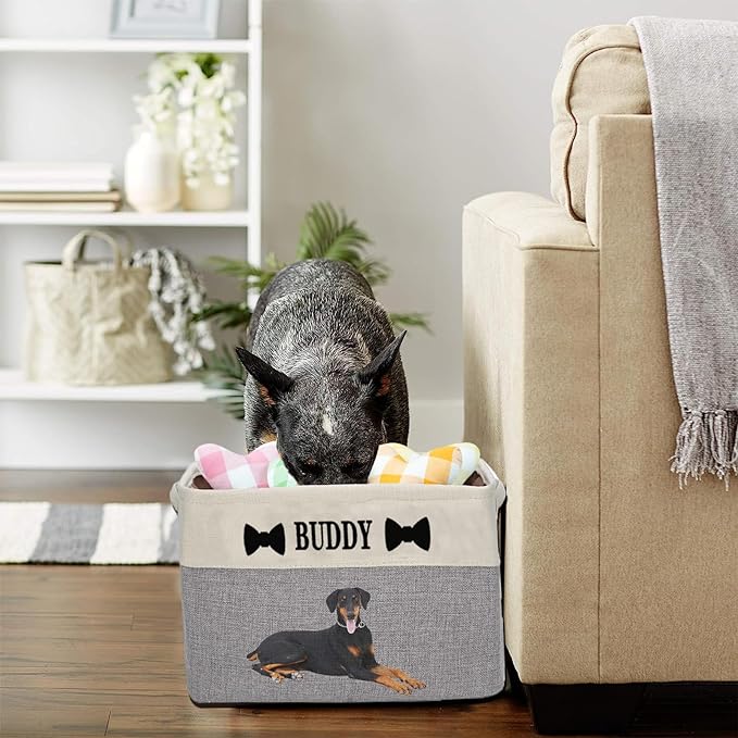 xrlsg Personalized Dog Toy Storage Basket Bin Collapsible with Pet's Name - Rectangular Custom Storage Box Chest Organizer for Dog Toys, Dog Coats, Clothing, Blankets