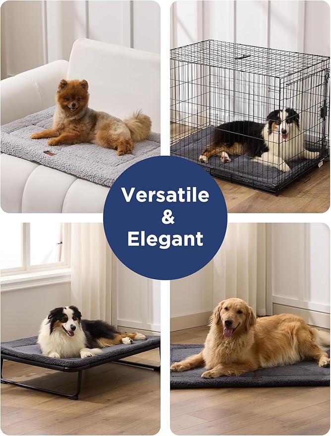 Joydeco Low Profile Dog Crate Mat Reversible Bed Pad, Washable Dog Pad Mat with Ultra Soft Fleece, Compact Design Kennel Beds Mats for Large Medium Small Pets, 36" x 27" Gray