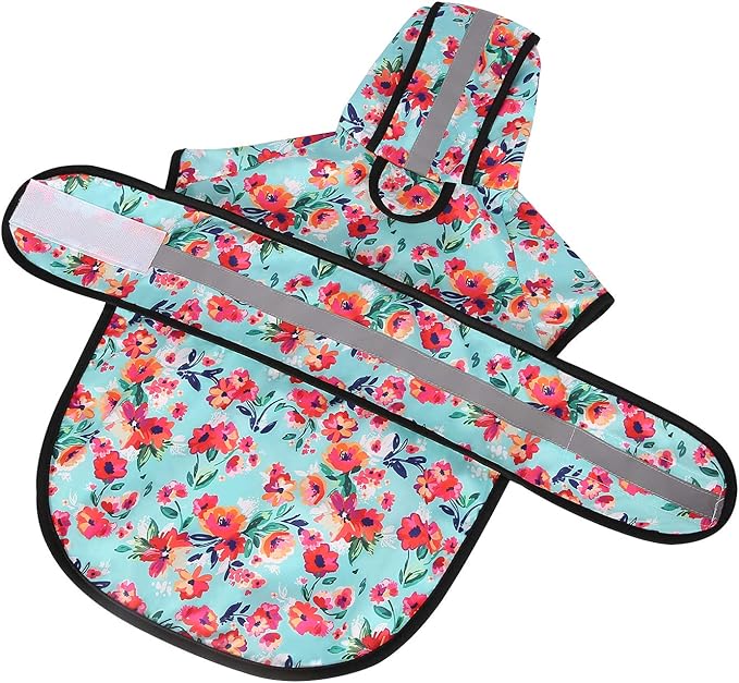 HDE Dog Raincoat Jacket Reflective Adjustable Hooded Pet Poncho Rain Coat with Leash Hole for Small to X-Large Dogs Turquoise - XL