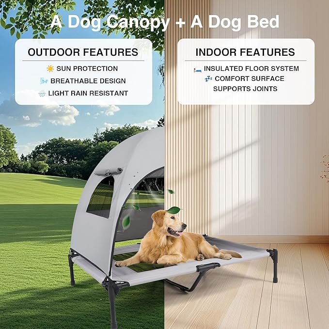 Elevated Outdoor Dog Bed with Canopy – Cooling Camping Tent, Removable Shade, Off-Ground Cot, Medium