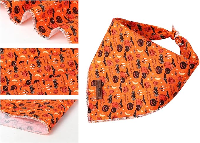 Lionet Paws Cotton Dog Bandanas,Hallows Eve Comfortable Dog Bandana Bibs Scarf Dogs Kerchief,Fall Orange Scarves for Small Medium Dogs Pets
