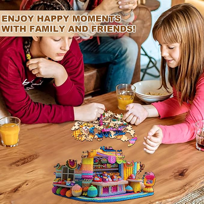 KAAYEE Wooden Puzzles for Adults, Knitting Shop Jigsaw Puzzles, 170 Piece Unique Shape Puzzle, Creative Gifts for Adults/Friends/Family, Family Game，Wall Decor(11.4 * 11.3in)