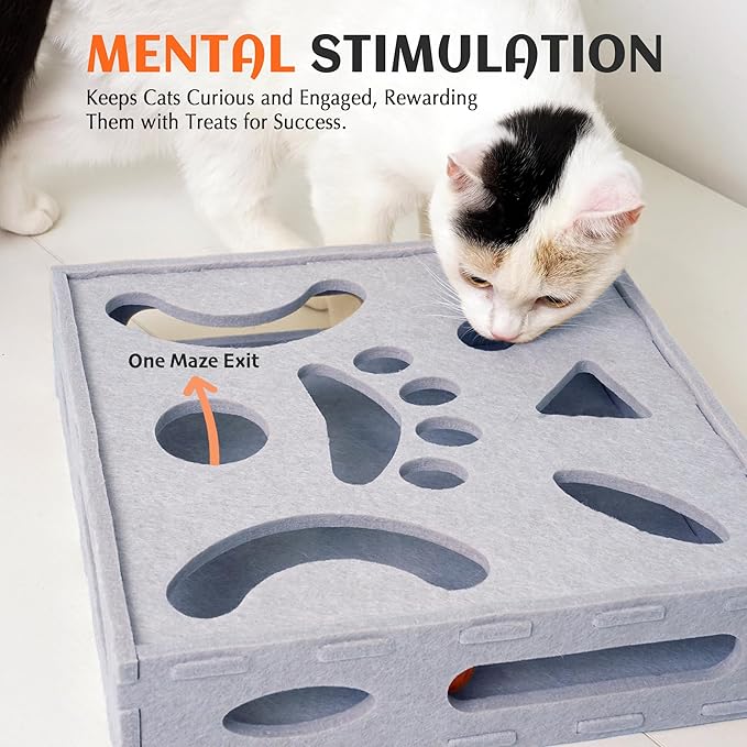 PETKARAY Felt Cat Puzzle Toy, Interactive Cat Toys for Indoor Cats, Interactive Maze for Kitten Felt Puzzle Box with Ball, Grey