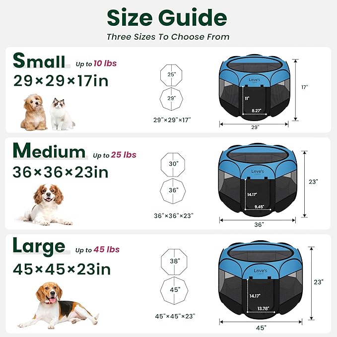 Love's cabin Pet Puppy Dog Playpen, Small Dog Tent Crates Cage Indoor/Outdoor, Portable Playpen for Cat, Foldable Pop Up Dog Kennel Playpen with Carring Case, Removable Zipper Top, Blue