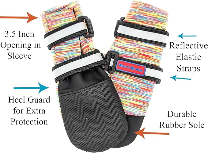 All Weather Neoprene Paw Protector Dog Boots with Reflective Straps in 5 Sizes! (Multicolor Medium)
