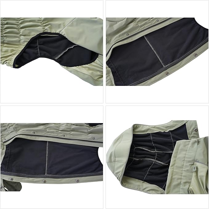 LOVELONGLONG Fleece-Lined Dog Raincoat with Removable Hood – Waterproof Winter Full Body Dog Jacket – Windproof Snowproof Cold-Weather Suit – Green-F 2XL