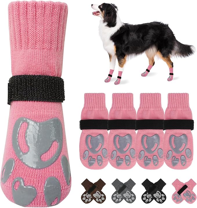 BEAUTYZOO Dog Socks, Non Slip Dog Socks to Prevent Licking Paws -Dog Shoes for Hot/Cold Pavement, Dog Boots & Paw Protectors, Dog Booties for Hardwood Floors, Small Medium Large Senior Dogs