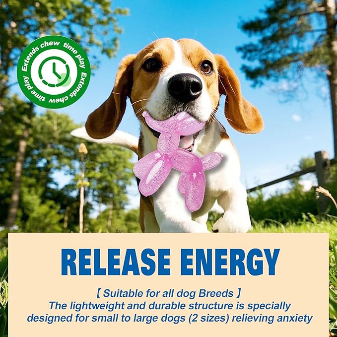 Durable Dog Chew Toy – Balloon Dog Shape, 6.14” for Medium & Large Dogs, Tough Plastic, Interactive Chew Toy for Boredom & Dental Health（Pink）