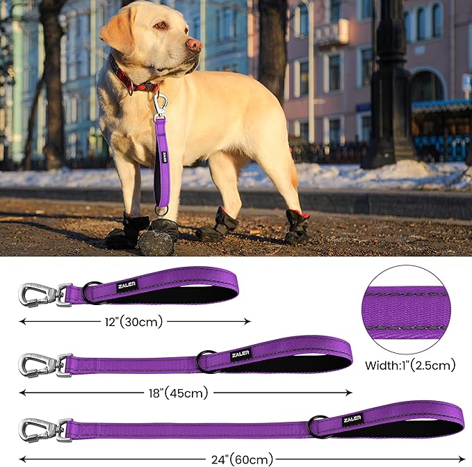 ZALER Short Dog Leash 2 ft, 24 Inches Traffic Leashes for Dogs, Nylon Reflective Dog Lead with Padded Handle, Heavy Duty Pet Leash with Carabiner Clip for Large and Medium Dogs (24" Purple)