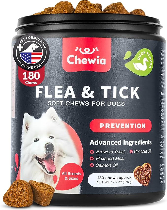 Dog Flea and Tick Treatment Chews - Flea and Tick Prevention for Dogs - Flea & Tick Chewables - Natural Dog Flea & Tick Control Soft Treats - Flea Chewables for Dogs - Immune Support Supplement