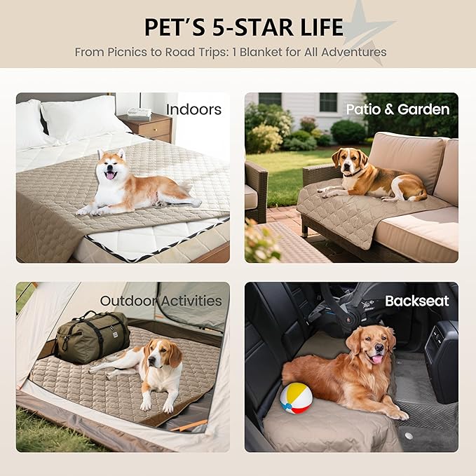 gogobunny 3X Stronger Waterproof Pet Blanket, Scratch Proof Furniture Protector for Dogs Cats, Reversible Cover 30x90 Inch, Dark Beige