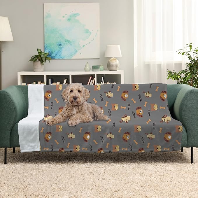 Grey Woof Plush Pet Lightweight Blanket - 30" x 40" - Cute for Dogs - Gifts and Puppy Essentials - Printed in America