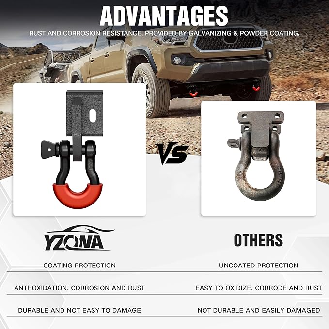 YZOAN Demon Front Tow Hook Bracket, Compatible with 2009–2023 Toyota Tacoma, 2-Pack 3/4" D-Ring Shackles with 7/8" Screw Pin, Isolators & Washers – Red Off-Road Hitch Mount