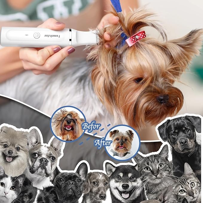 Dog Clippers for Grooming, Cordless Waterproof Dog Hair Trimmer with Type-C Charging, Low Noise for Trimming Cats & Dogs' Specific Areas Around Paws, Eyes & More (White)