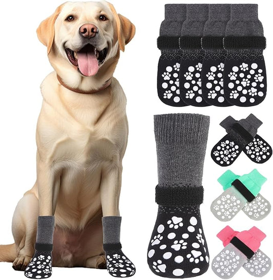 BINGPET 4Pcs Dog Socks to Prevent Licking Paws Double Sides Grips,Dog Shoes for Hot Pavement & Hardwood Floors Anti Slip,Traction Dog Booties and Paw Protectors for Small Medium Large Senior Dogs