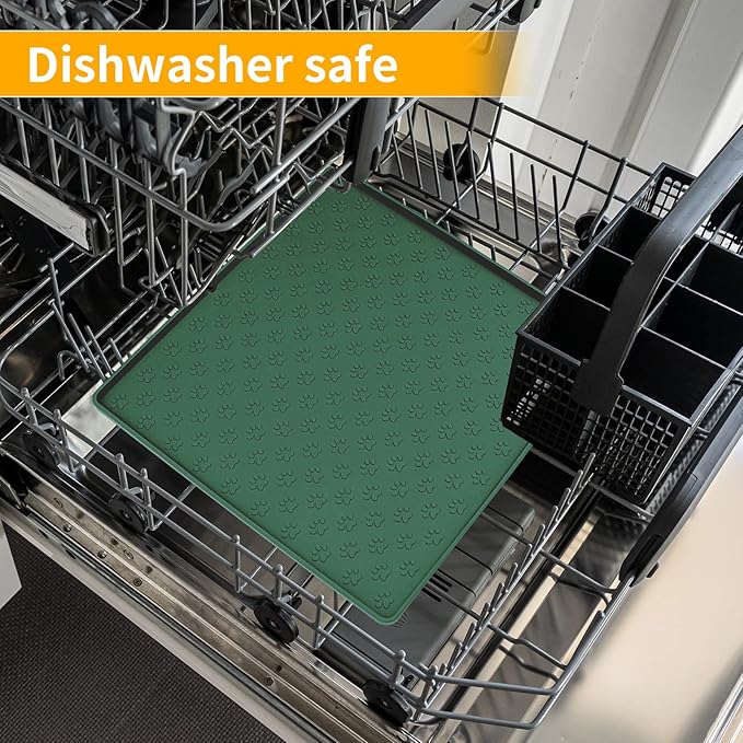 Ptlom Pet Placemat for Dog and Cat, Waterproof Silicone Pet Feeding Bowl Mats for Food and Water, Small Medium Large Dogs Mat Prevent Residues from Spilling to Floor, Hunter, 11.8"x11.8"