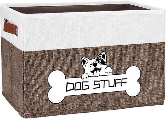 Foldable Dog Toy Box, Fabric Pet Storage, Folding Organizer Home Décor Bin with Handle, Collapsible Storage Basket for Pet Leash, Blanket, Chew Toys and Accessories, Coffee