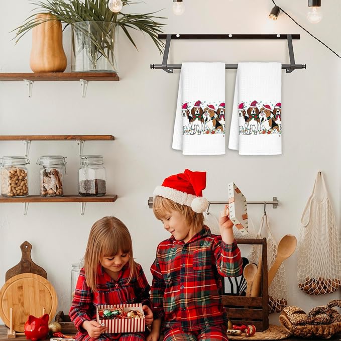 Beagle Christmas Kitchen Towels, Beagle Gifts Dish Towels Tea Towels for Kitchen, Christmas Hand Towels for Bathroom Kitchen Decor, 16x24 Inches