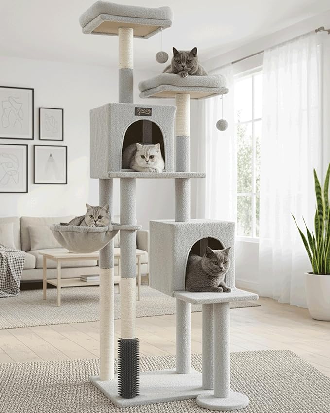 Cat Tree Tower for Indoor Cats Large Adult - 65 inch Extra Tall Cat Condo Trees with Scratching Post Hammock Perch - Big Heavy Duty Multi Level Cat House Towers - Kitty Condos Climbing Furniture