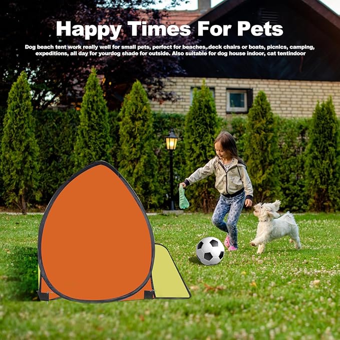 Beach Tent for Dog Pet Shade Pop Up Portable Mini Head Sun Shelters Canopy for Camping Outdoor Hiking Picnic Windproof Waterproof with Tent Nails Phone Stand for Puppy Cat Small Animals(Yellow orange)
