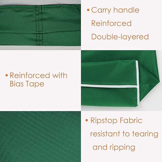 BeeGreen Christmas Green Reusable Grocery Bags with Zipper Storage Pouch 10 Packs Dark Green Reusable Shopping Bags Bulk with Elastic Band Foldable-Machine Washable