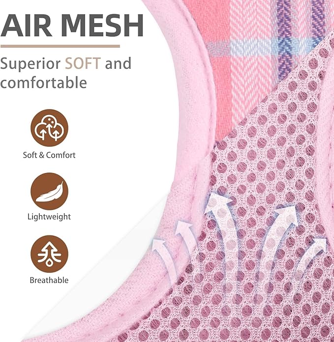 PUPTECK Adjustable Dog Harness Collar and Leash Set Step in No Pull Pet Harness for Small Medium Dogs Puppy and Cats Outdoor Walking Running, Soft Mesh Padded Reflective Vest Harnesses, Pink L