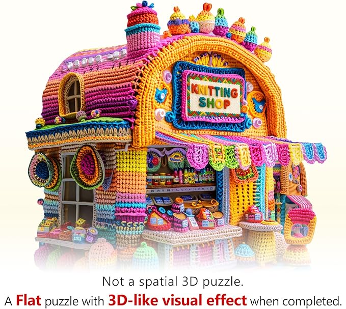 KAAYEE Wooden Puzzles for Adults, Knitting Shop Jigsaw Puzzles, 245 Piece Unique Shape Puzzle, Creative Gifts for Adults/Friends/Family, Family Game，Wall Decor(13.4 * 13.2in)