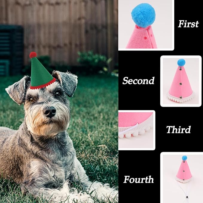 Dog Birthday Hat Set for Small Medium Dogs Cat Puppies, Mini Party Hat with Adjustable Headbands, Cute Pet Hat with Pompons for Birthday Christmas Party Decoration Accessories (Small 3.5 inch 10pcs)