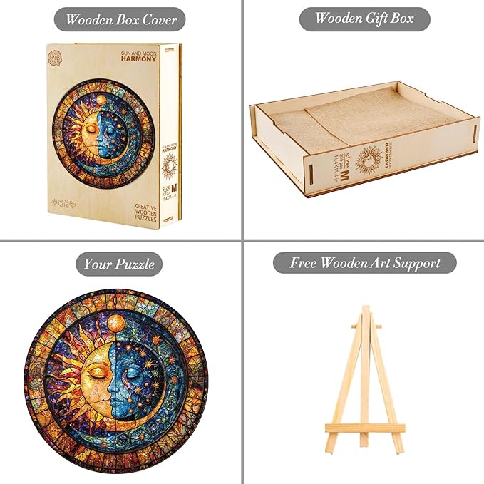 Jigfoxy Wooden Puzzle for Adults, Sun and Moon Jigsaw Puzzles for Adult, Unique Animal Shape Wood Cut Puzzles, Christmas Thanksgiving Gifts for Friends Family (L-13.4 * 13.4in-275pcs)