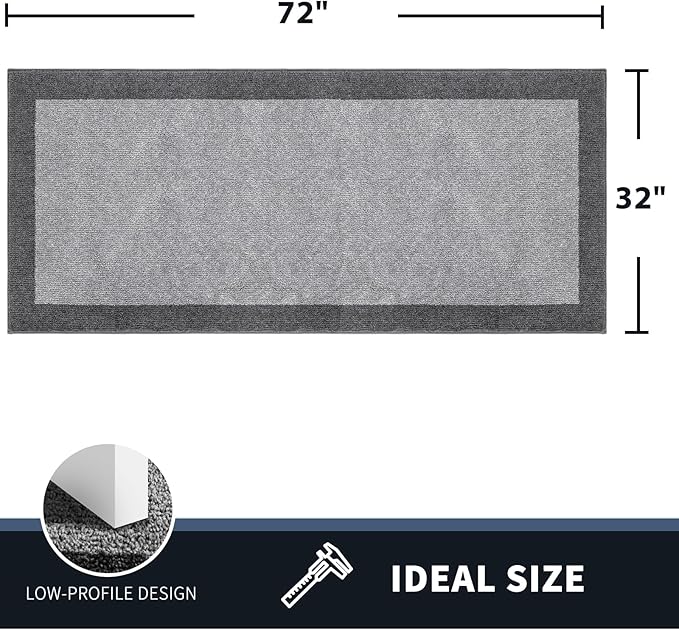 PURRUGS Dirt Trapping Door Mat 32" x 72", Non-Slip/Skid Machine Washable Entryway Rug, Shoes Scraper, Throw Rug, Super Absorbent Area Rug for Muddy Wet Shoes and Paws, Light Grey & Grey