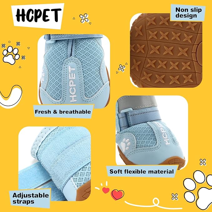Hcpet Dog Shoes, Dog Boots for Small Dogs, Breathable Medium Dog Booties Paw Protector for Summer Hot Pavement, Winter Snowy Day, Outdoor Walking, Indoor Hardfloors Anti Slip Sole Blue Size 4