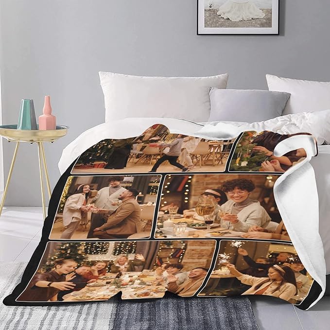 Custom Blanket with Photo, Customized Collage Blankets with Picture Personalized Gift for Lover/Kids/Friends/Family, Customizable Souvenir Home Decor