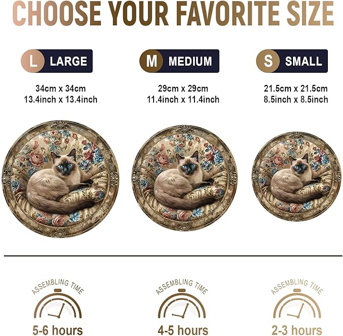 Wooden Puzzles for Adults - Vintage Siamese Cat Wooden Jigsaw Puzzle, Unique Animal Shaped Wood Puzzles Adult, Christmas Birthday Gifts for Friends/Family, Home Decor 13.4 * 13.4in 300pcs