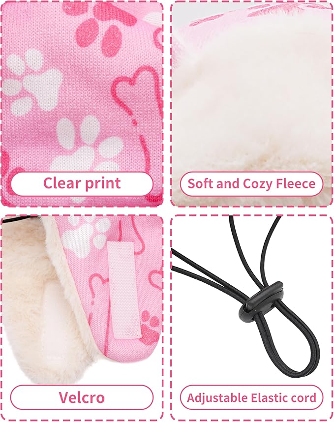 PET SHOW Dog Trapper Hat Winter Hat for Small Medium Dogs Warm Fleece Aviator Hats with Ear Flaps Adjustable Outdoor Girl Pet Pilot Costume Cap M-Pink Paw/Without Ear Holes